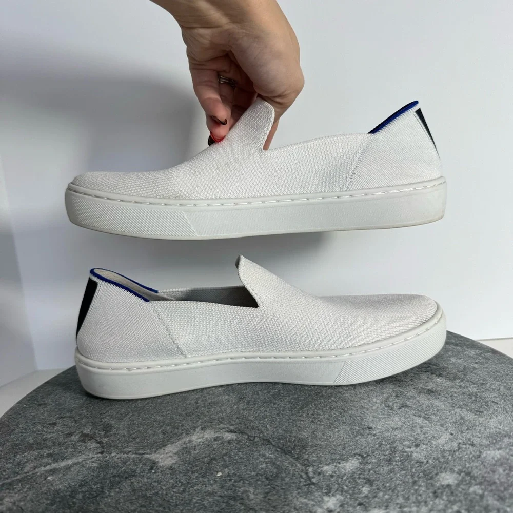 Rothys White Sneakers Shoes Slip On 7.5 Blue Soles